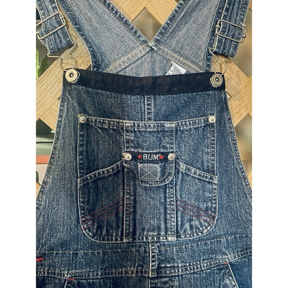 Vintage BUM Equipment Embroidered Blue Denim Shortalls Women's M 90's Y2K - Picture 2 of 10